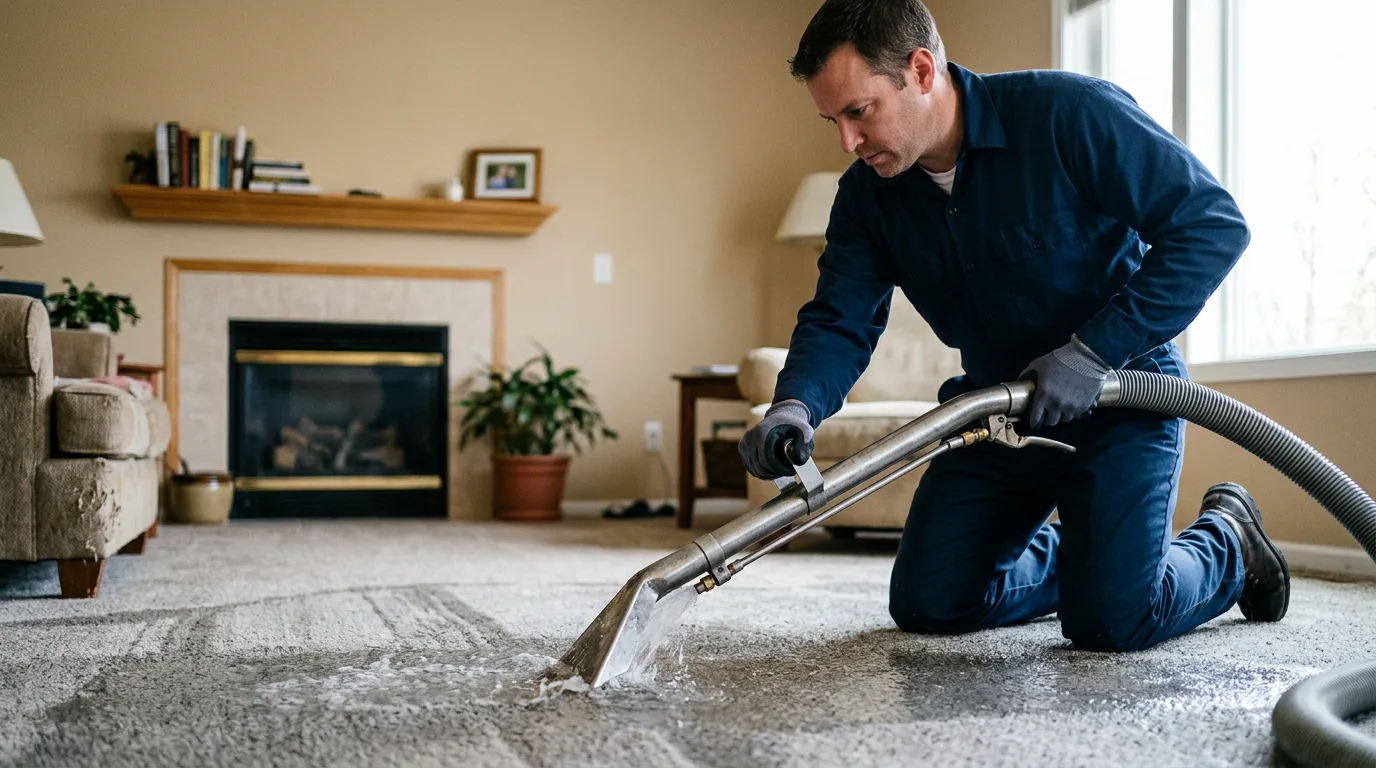 Water damage restoration technician working near Amherst, MA
